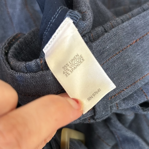 J Jill Linen Stretch Blue Denim pinstriped orange Small waist tie paperbag pants - Picture 4 of 8